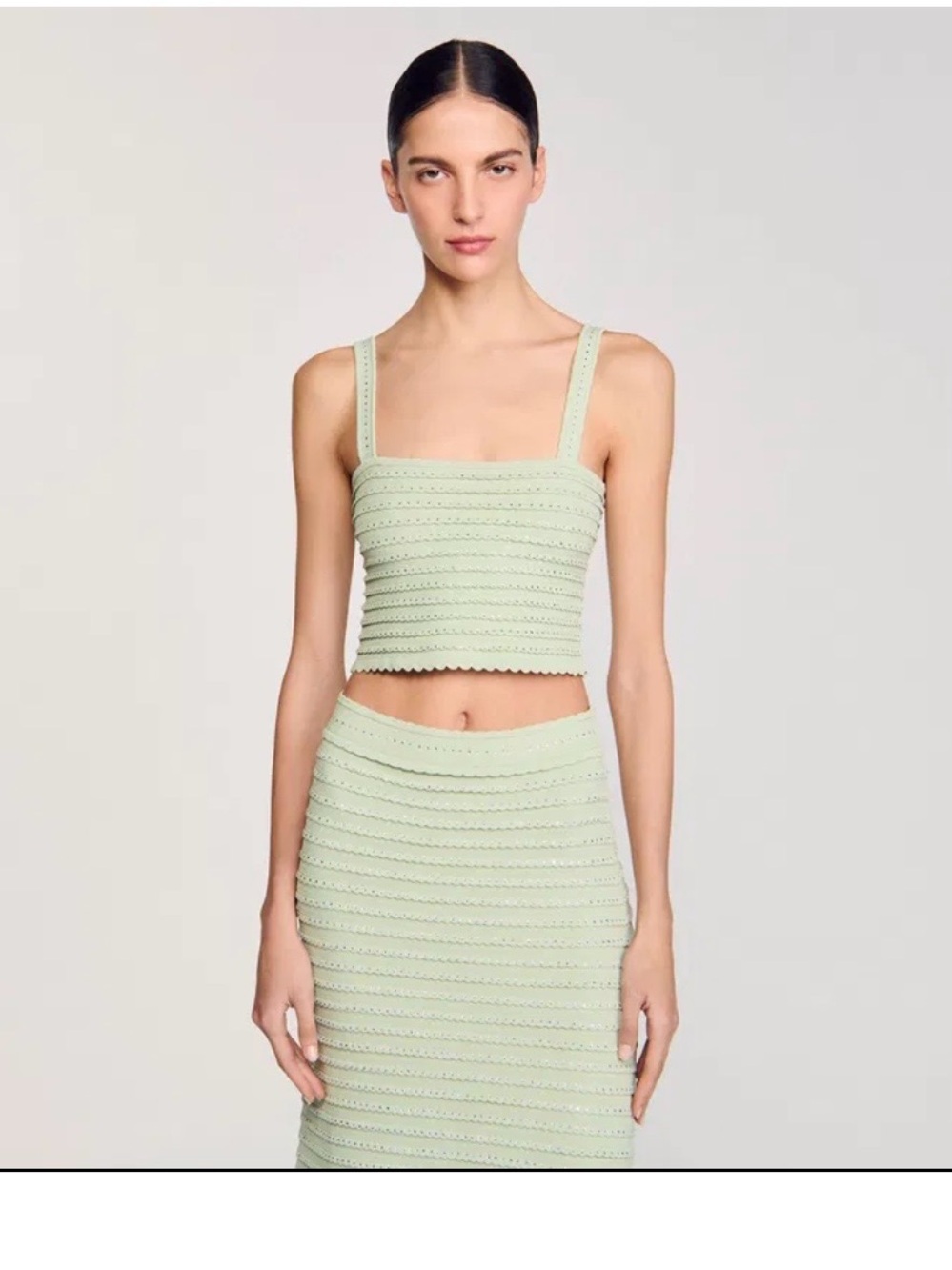 Sandro Mint Green Knit Midi Skirt